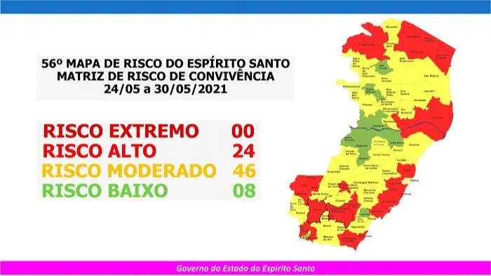 Imagem ilustrativa da imagem Novo Mapa de Risco: Estado tem 24 cidades no risco alto e 46 no moderado