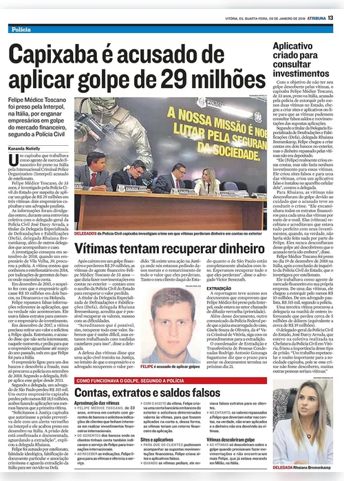 Imagem ilustrativa da imagem Capixaba preso na Itália acusado de golpe milionário é extraditado