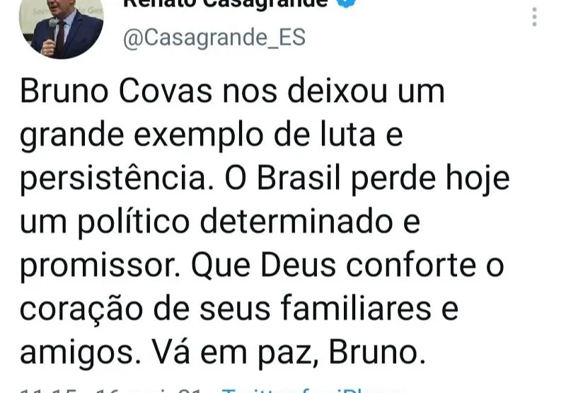 Morte de Bruno Covas gera comoção no meio político