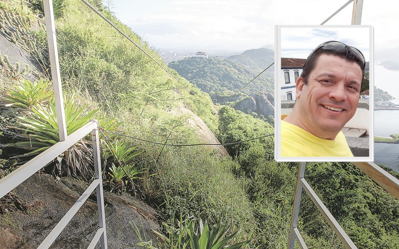 Tirolesa, no Morro do Moreno, em Vila Velha, onde João Paulo (destaque) morreu em acidente enquanto se divertia (Foto: Leone Iglesias/AT | Reprodução/Acervo Pessoal)