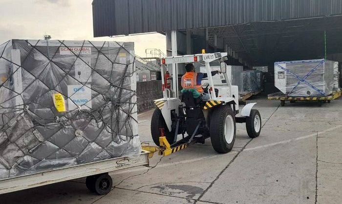 Lote foi recebido no aeroporto de Guarulhos (Foto: Divulgação Ministério da Saúde)