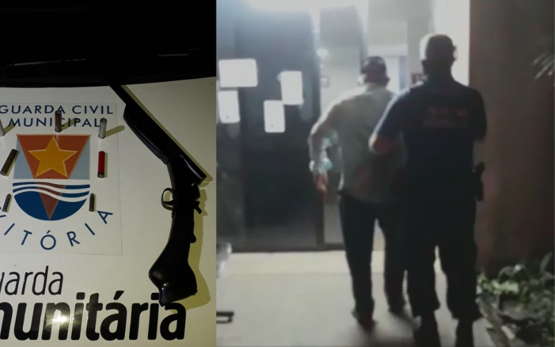 Idoso preso acusado de tentar matar a mulher em Vitória (Foto: Guarda Comunitária/ Reprodução vídeo)