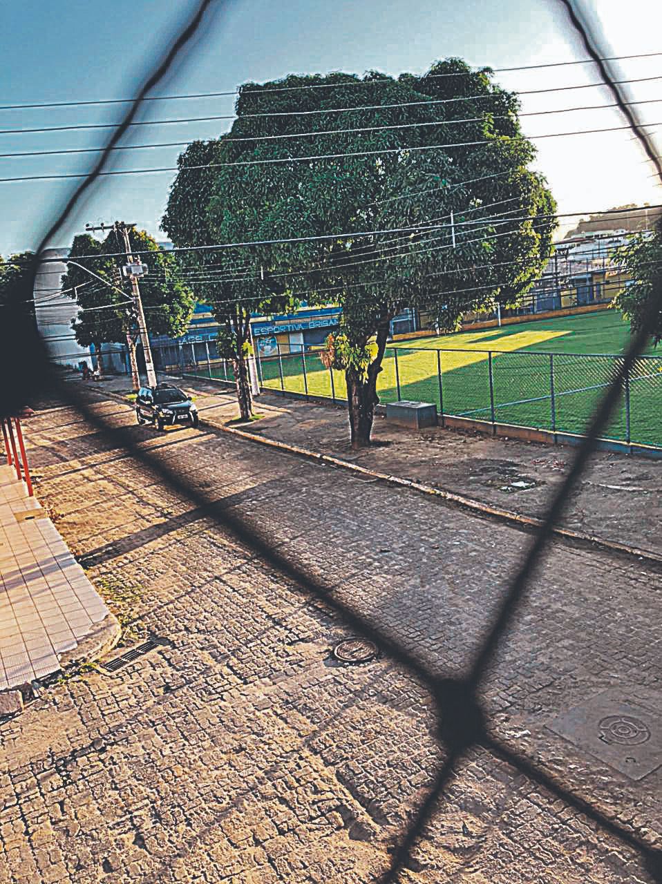 Fiação próxima dos galhos de árvore na rua Jasmim, em Jardim Colorado (Foto: Stefany Telles)