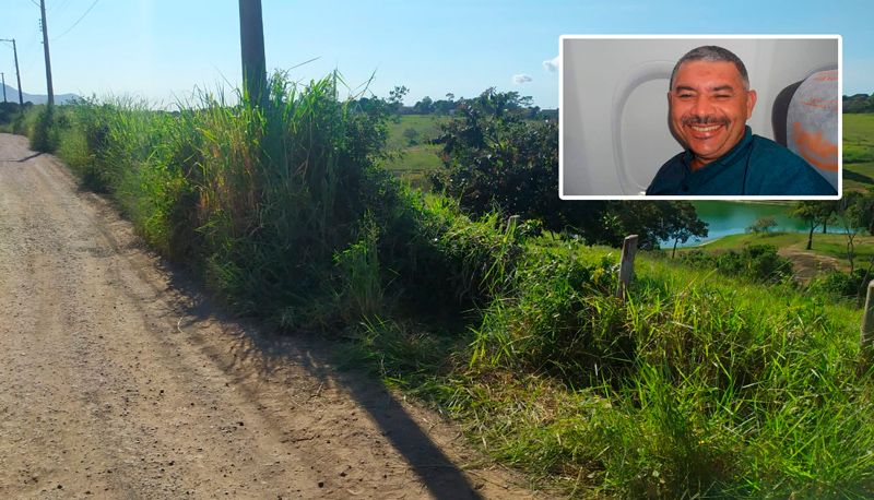 Matagal onde o corpo do feirante Zenildo da Cunha, de 49 anos, foi encontrado (Foto: Júlia Afonso e Reprodução)