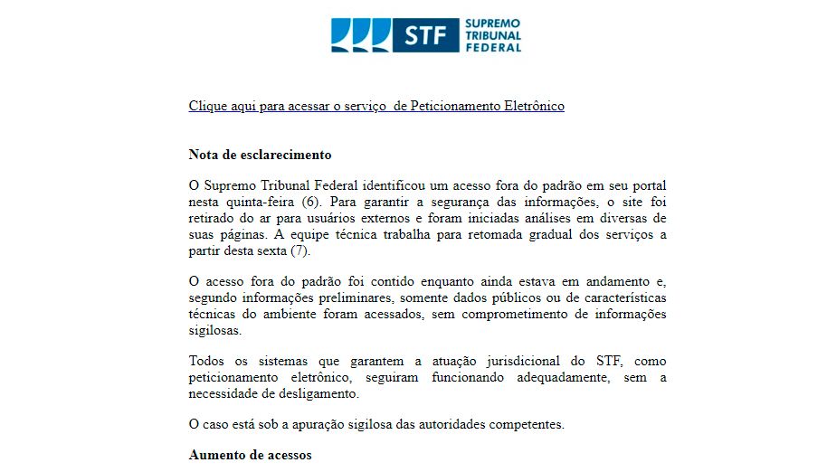 Parte da nota publicada no site do STF (Foto: Reprodução / Site Oficial)