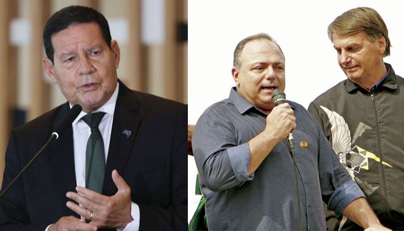 Mourão, que também é general, opinou sobre a situação de Pazuello no ato político com Bolsonaro (Foto: Fabio Rodrigues Pozzebom / Agência Brasil e Onofre Veras / Photopress / Agência Estado)