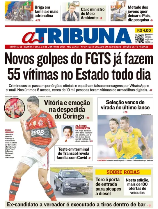 Imagem ilustrativa da imagem Clique aqui e veja os destaques do jornal A Tribuna desta quinta