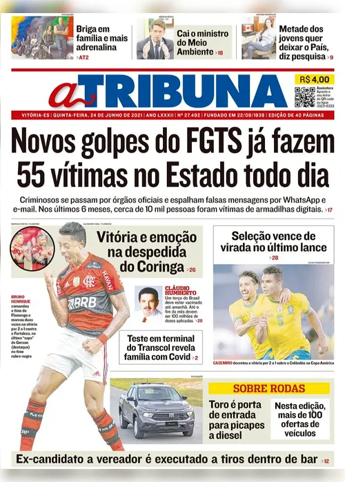 Imagem ilustrativa da imagem Clique aqui e veja os destaques do jornal A Tribuna desta quinta