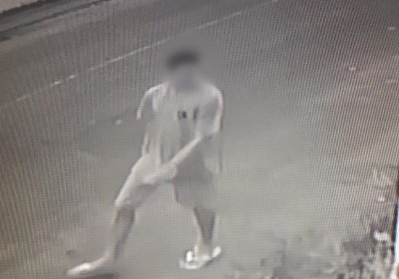 Nas imagens, o homem se aproxima de um terreno baldio, pega uma pedra do chão e atinge o animal. Após o ato, o rapaz continua caminhando pela rua (Foto: Reprodução)