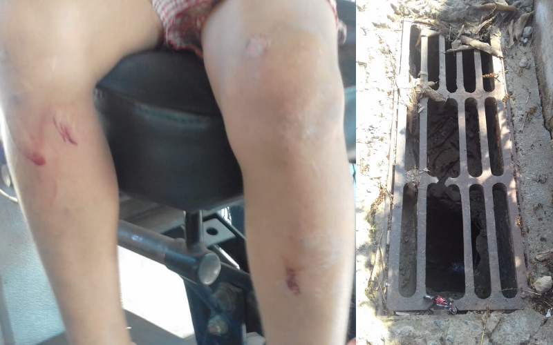 Menino de 6 anos fica ferido após cair em bueiro (Foto: Vanessa Maneti)