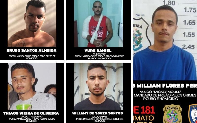 A lista conta com acusados com mandados de prisão em aberto por crimes como tráfico de drogas, homicídios e roubos (Foto: Reprodução/ PM)