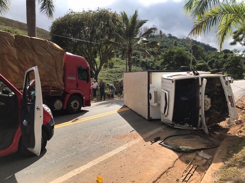 Urubus causam acidente entre carro e caminhão na BR 482 (Foto: Corpo de Bombeiros)