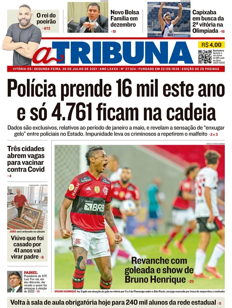 Imagem ilustrativa da imagem Clique aqui e veja os destaques do jornal A Tribuna desta segunda