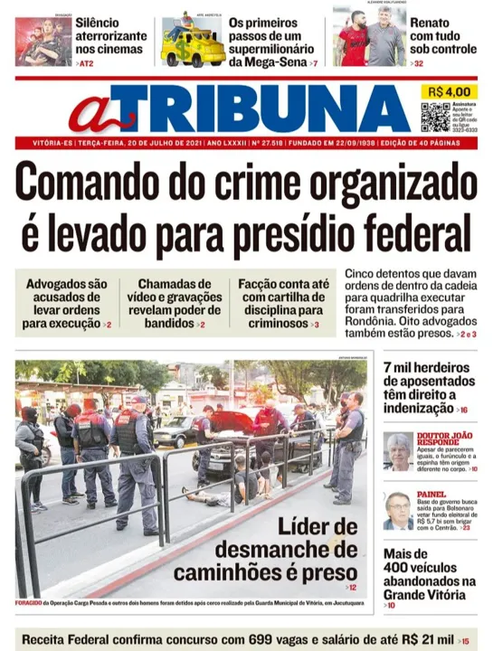 Imagem ilustrativa da imagem Clique aqui e veja os destaques do jornal A Tribuna desta terça