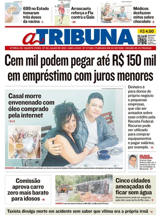 Imagem ilustrativa da imagem Clique aqui e veja os destaques do jornal A Tribuna desta quarta