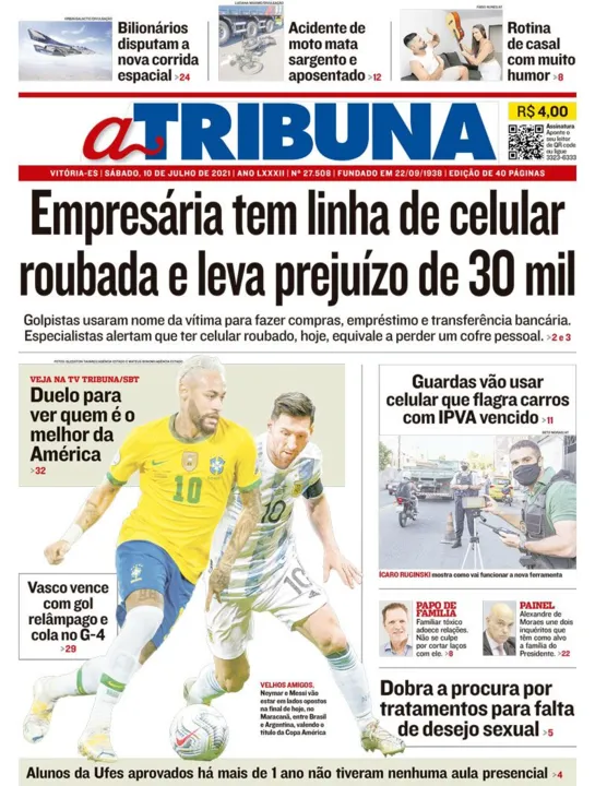 Imagem ilustrativa da imagem Confira os destaques do Jornal A Tribuna deste sábado