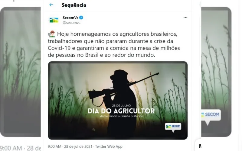 Imagem ilustrativa da imagem Governo apaga foto de homem armado usada para parabenizar o Dia do Agricultor