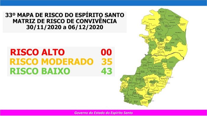 Mapa da última vez Estado não teve cidades no risco alto (Foto: Divulgação Governo do Estado)