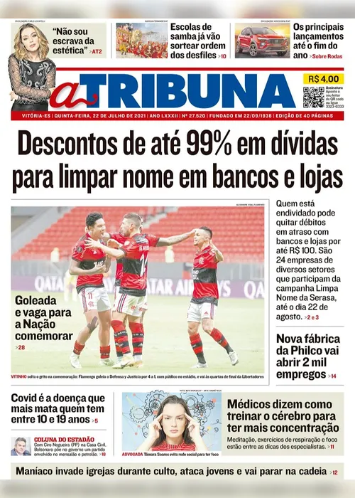 Imagem ilustrativa da imagem Clique aqui e veja os destaques do jornal A Tribuna desta quinta