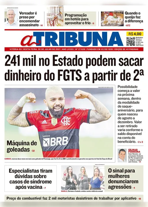 Imagem ilustrativa da imagem Clique aqui e veja os destaques do jornal A Tribuna desta sexta