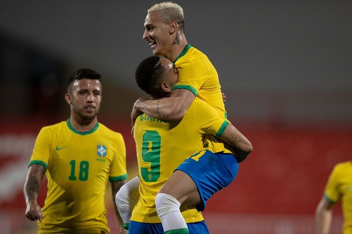 Jogadores brasileiros comemoram gol (Foto: Lucas Figueiredo/CBF)