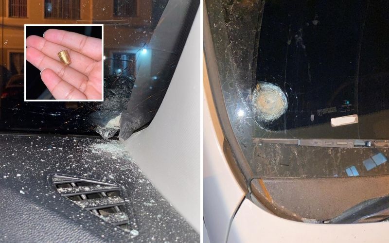 O para-brisa do carro dela foi atingido por uma bala perdida (Foto: Reprodução/ Acervo Pessoal)