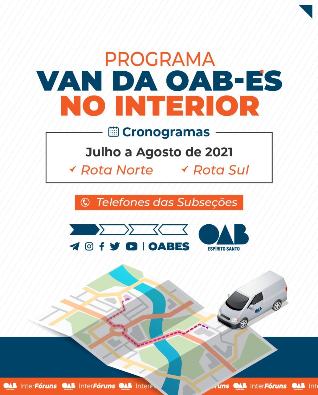 Os novos horários e itinerários das vans no interior da OAB-ES, de Norte a Sul do Estado, já estão disponíveis no site da Ordem