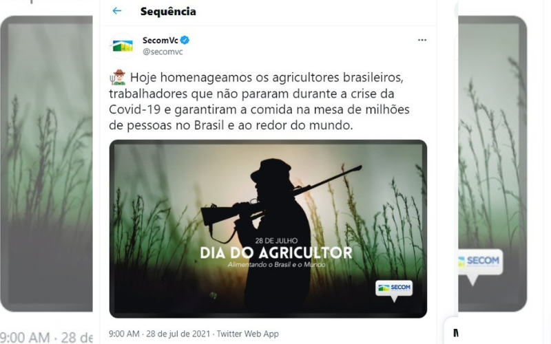 Governo Bolsonaro publica foto de homem armado para parabenizar o Dia do Agricultor (Foto: Reprodução Redes Sociais)
