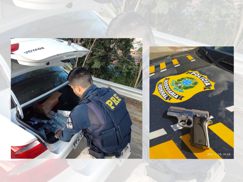 Motoristas são presos com arma e droga na BR-101 (Foto: Divulgação Polícia Rodoviária Federal)