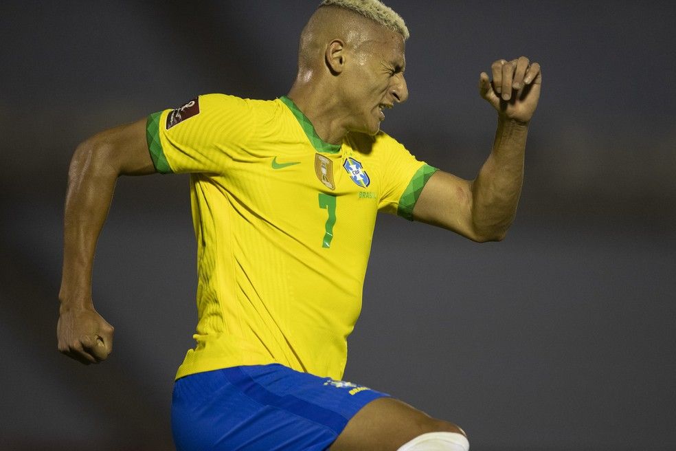 Richarlison comemora gol da seleção brasileira sobre o Uruguai (Foto: Lucas Figueiredo / CBF)