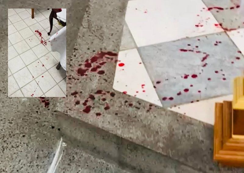 O sangue da vítima ficou espalhado pelo altar e em outras partes da igreja (Foto: Divulgação/Arquidiocese de Vitória)