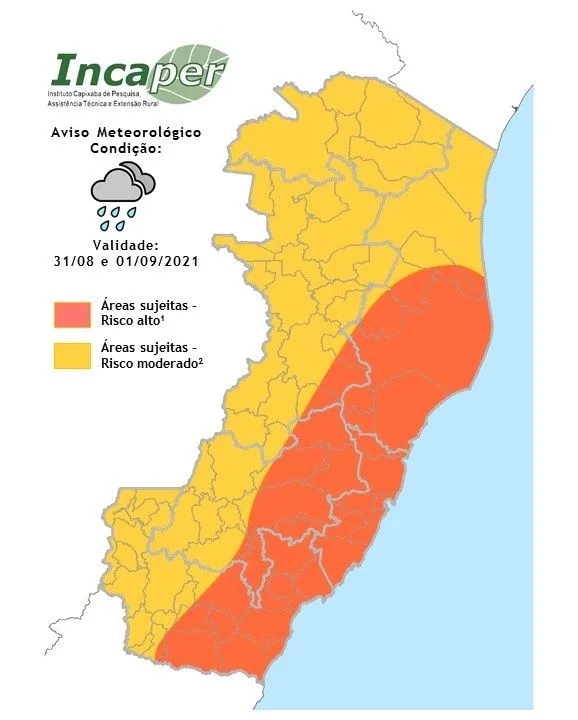 Imagem ilustrativa da imagem Institutos alertam para chuvas intensas e ventos de até 60 km/h no Estado