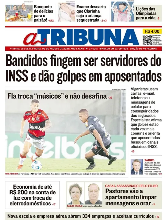 Imagem ilustrativa da imagem Clique aqui e veja os destaques do jornal A Tribuna desta sexta