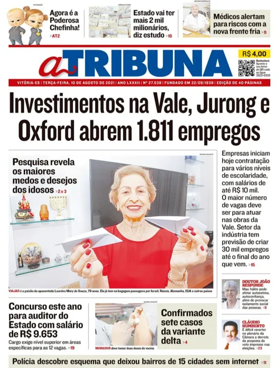 Imagem ilustrativa da imagem Clique aqui e veja os destaques do jornal A Tribuna desta terça