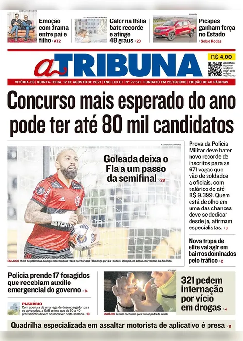 Imagem ilustrativa da imagem Clique aqui e veja os destaques do jornal A Tribuna desta quinta