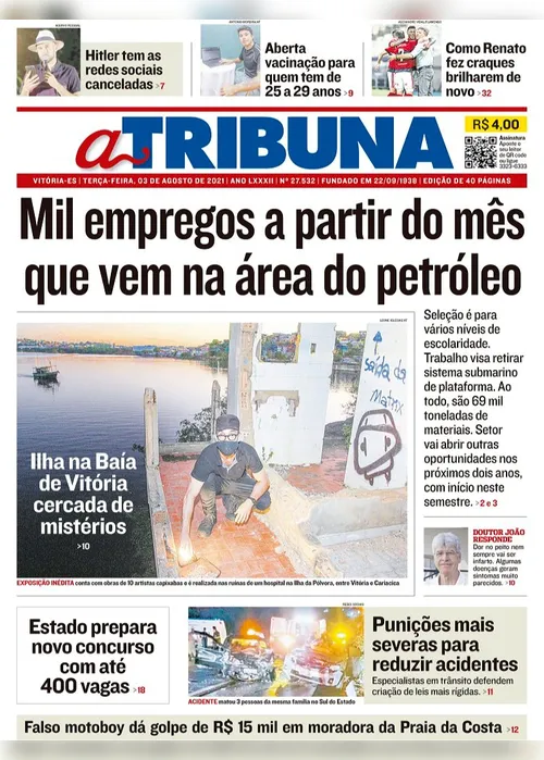 Imagem ilustrativa da imagem Clique aqui e veja os destaques do jornal A Tribuna desta terça