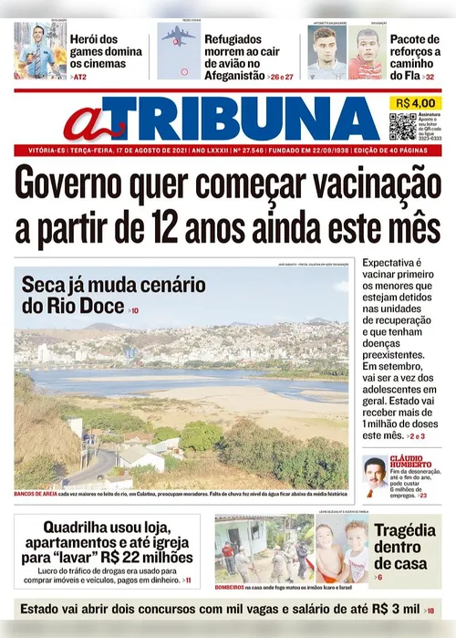 Imagem ilustrativa da imagem Clique aqui e veja os destaques do jornal A Tribuna desta terça