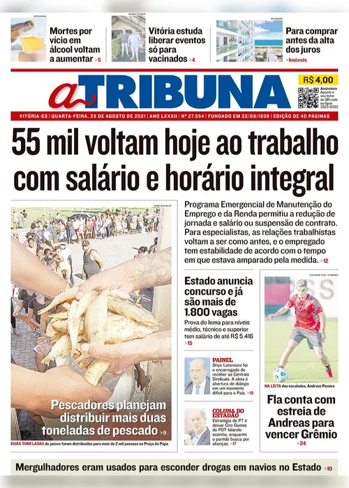 Imagem ilustrativa da imagem Clique aqui e veja os destaques do jornal A Tribuna desta quarta