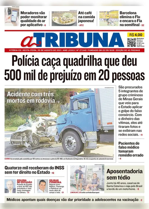 Imagem ilustrativa da imagem Clique aqui e veja os destaques do jornal A Tribuna desta sexta