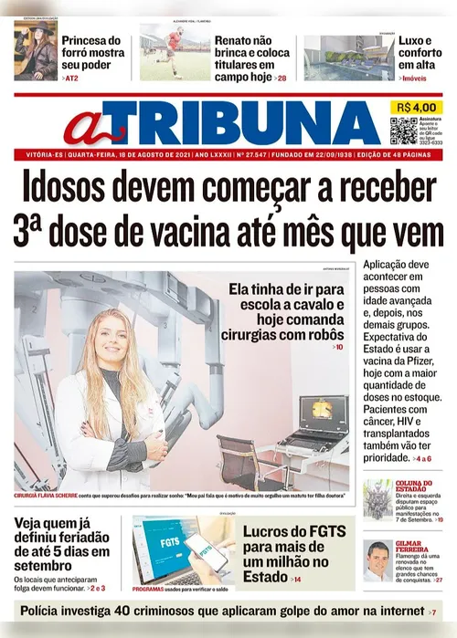 Imagem ilustrativa da imagem Clique aqui e veja os destaques do jornal A Tribuna desta quarta