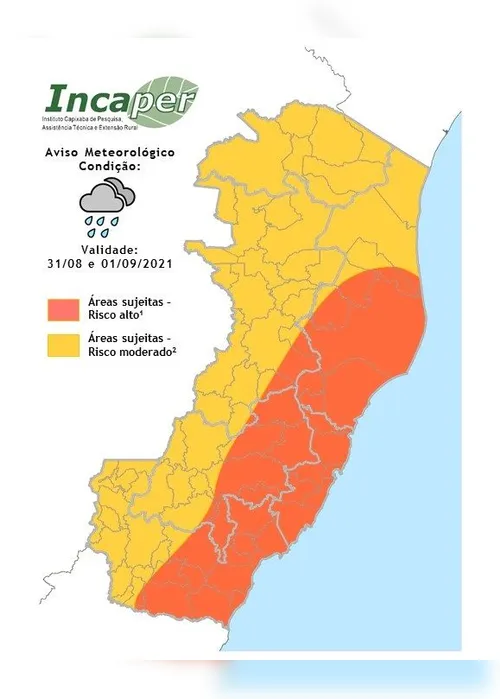 Imagem ilustrativa da imagem Institutos alertam para chuvas intensas e ventos de até 60 km/h no Estado