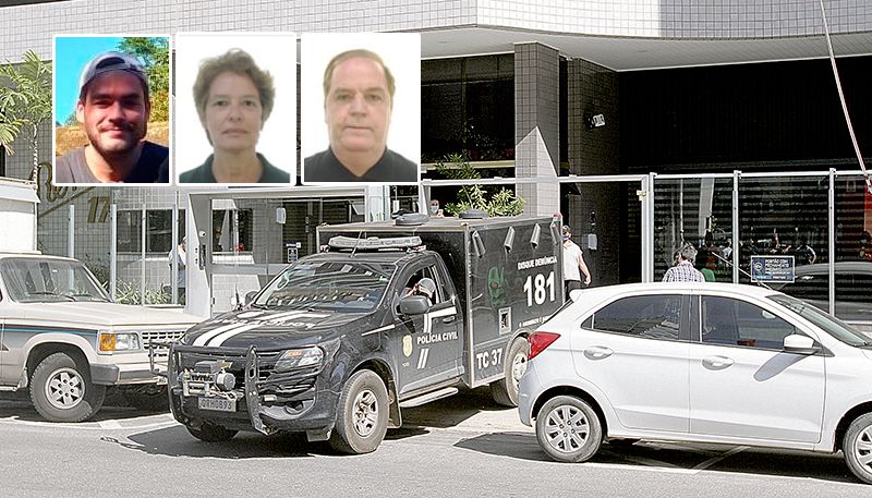Polícia Civil foi ao local para fazer perícia onde Guilherme matou os pais Raquel e Paulo (destaque) (Foto: Leone Iglesias / AT)