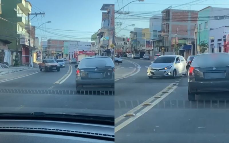 Carros fugindo de tiroteio no bairro Nova Palestina, em VItória (Foto: Reprodução/Redes Sociais)