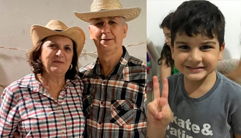 Celeste Ainda Vieira de Oliveira e Fábio Suze Mendes de Oliveira, com o neto Gael (Foto: Acervo Pessoal)
