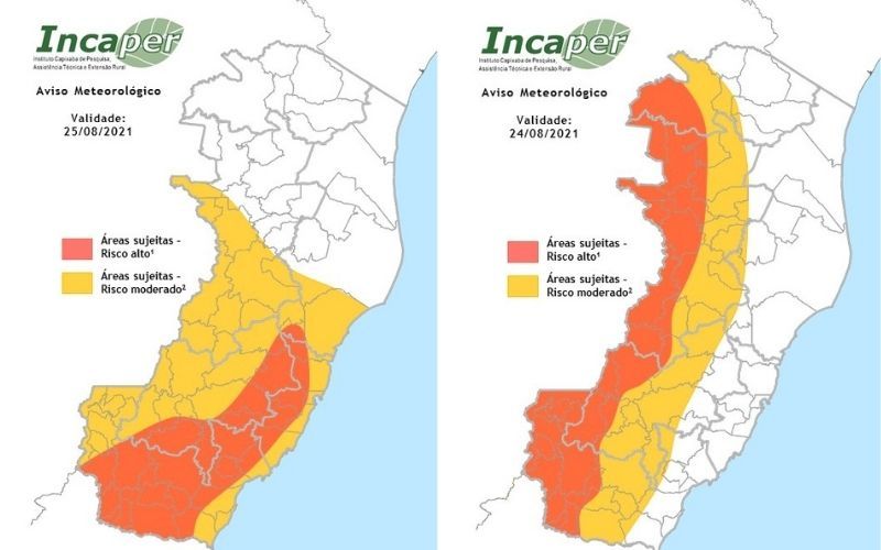 O alerta foi divulgado pelo Incaper (Foto: Reprodução/ Incaper)