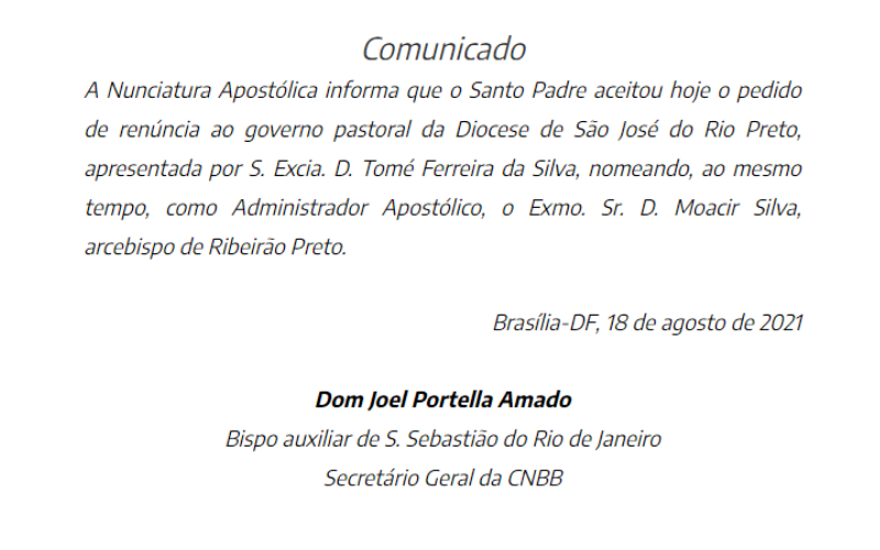 Nota CNBB (Foto: Reprodução CNBB)
