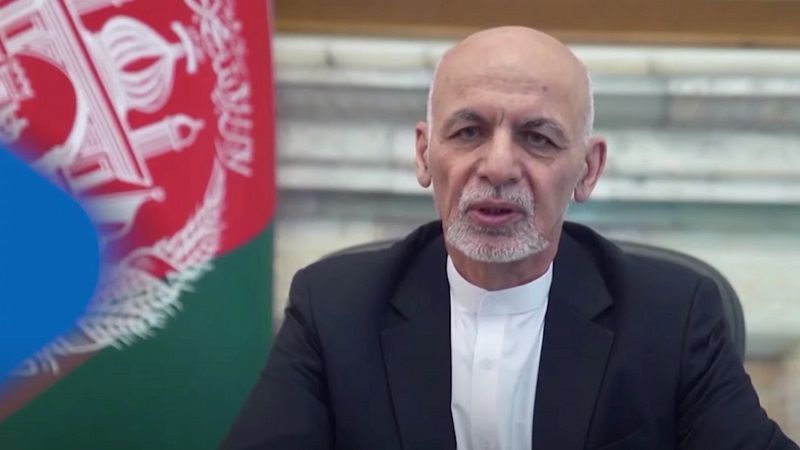Captura de tela de Ashraf Ghani, durante um discurso na TV afegã, em 14 de agosto (Foto: Reprodução/TV Afegã)