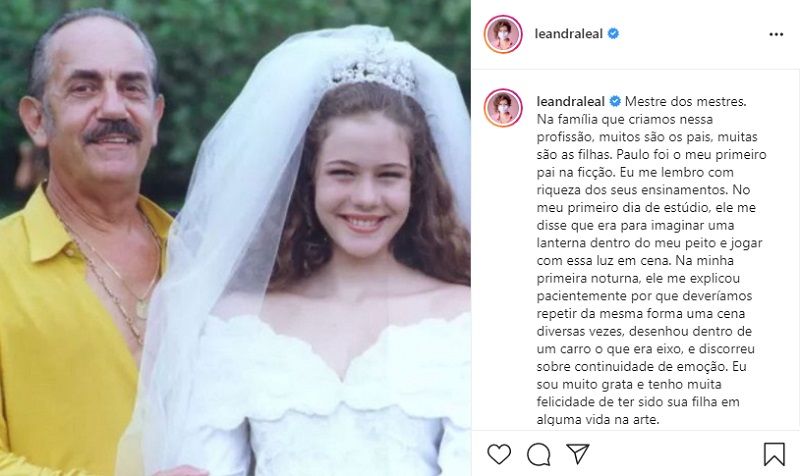 Atriz Leandra Leal publicou foto de quando foi filha de Paulo José na ficção. (Foto: Reprodução/Instagram)