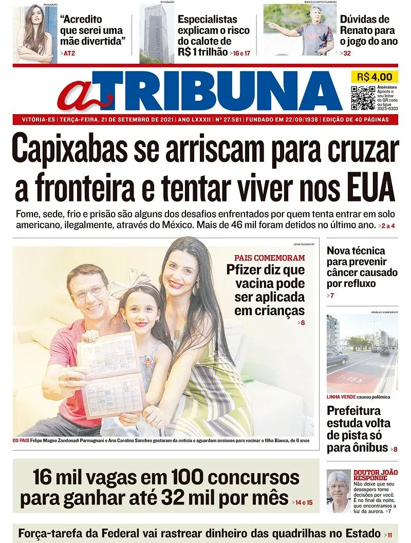 Imagem ilustrativa da imagem Clique aqui e veja os destaques do jornal A Tribuna desta terça