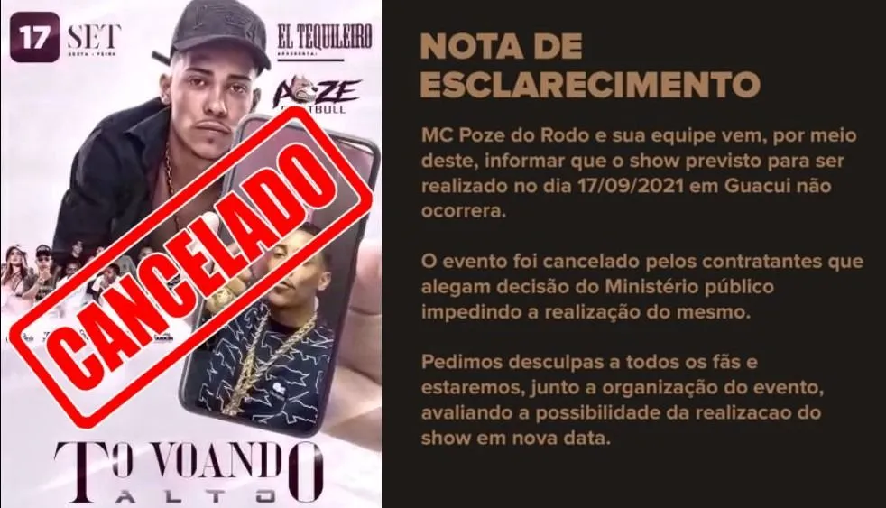 Imagem ilustrativa da imagem Após ameaças de criminosos, show de MC Poze é cancelado em Guaçuí